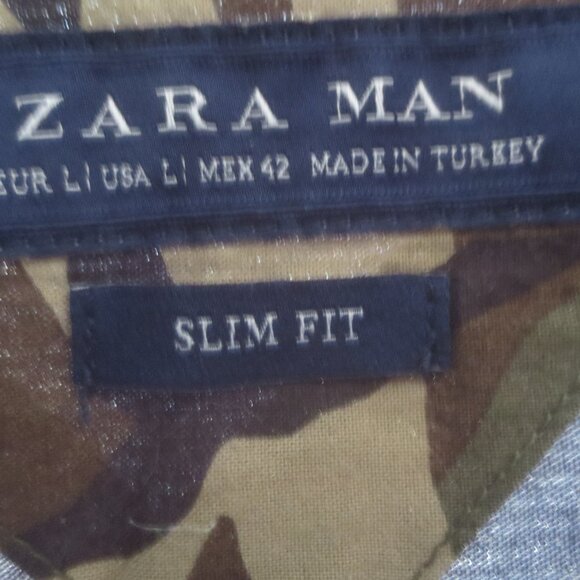 Zara Man Slim Fit Camo Pattern Short Sleeved Button Up Shirt - Size 42 Men's (L) - Picture 5 of 14